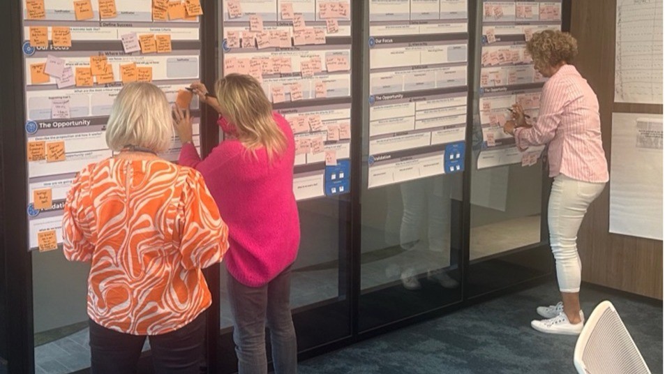SCTI executives building their new strategic priorities on a strategy wall